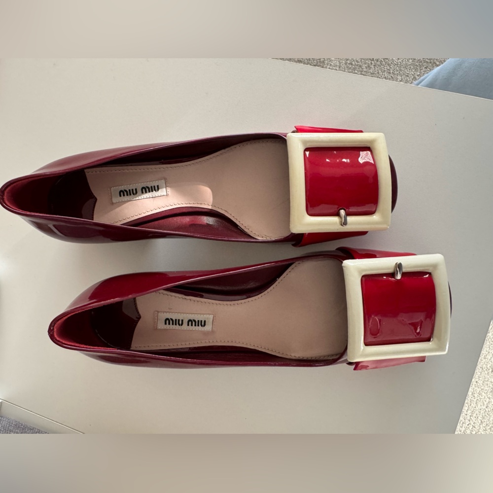 Miu Miu Burgundy Red Patent Leather Ballet Flats - Size 7/EU 37.5